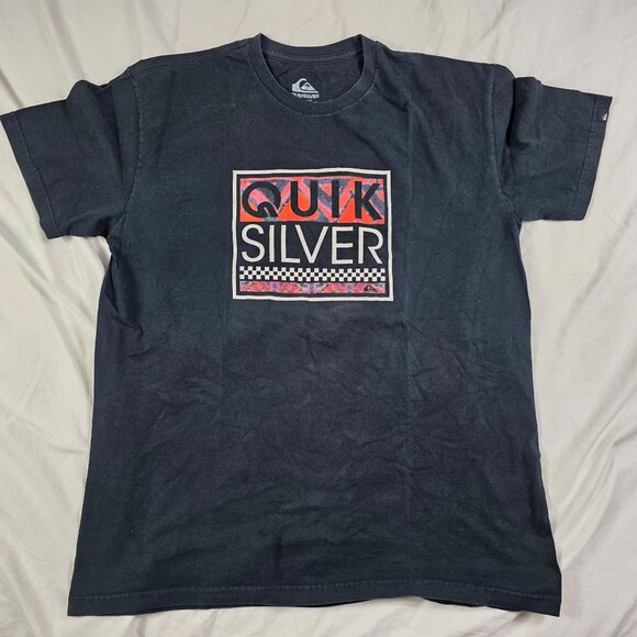 Quiksilver Mens Size XL Black Regular Fit Short Sleeve Shirt Cotton Crewneck - Picture 1 of 8